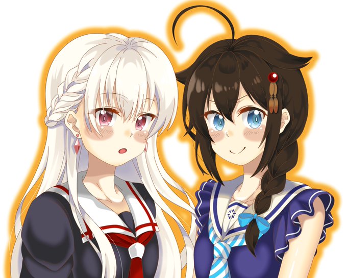 #ガーリー・エアフォース #艦これ #ベルクト #時雨 #衣装交換 元々は去年の誕プレ用に友人の推し2人を描いたものです #ガーリー・エアフォース #艦これ #ベルクト #時雨 #衣装交換 元々は去年の誕プレ用に友人の推し2人を描いたものです