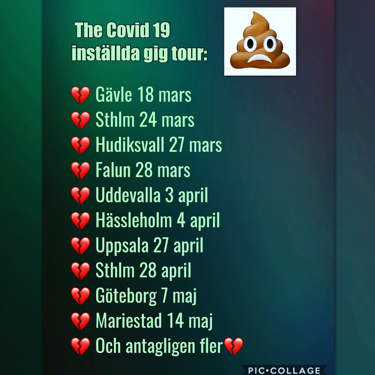 The Covid19 inställda gig tour!
(Och så en länk om man vill supporta en ny rolig platta:  ) 