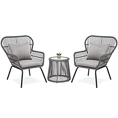 Best Choice Products 3-Piece Outdoor All-Weather Wicker Conversation Bistro...