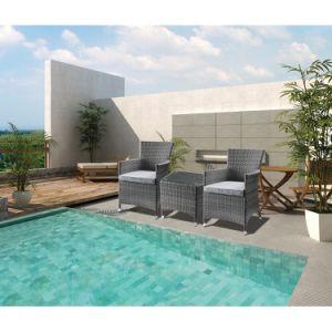 Patio Bistro Set (3Pc) in Gray Fabric & Gray Wicker Order product here:...
