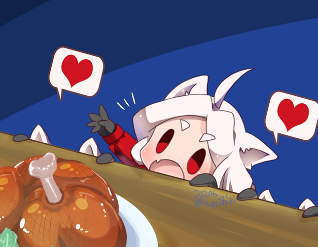 「「「テーブルの上に美味しいものがあるぞ!」」」いたずら好きなケルベロスちゃんたち#Helltaker #cerberu 「「「テーブルの上に美味しいものがあるぞ!」」」いたずら好きなケルベロスちゃんたち#Helltaker #cerberu