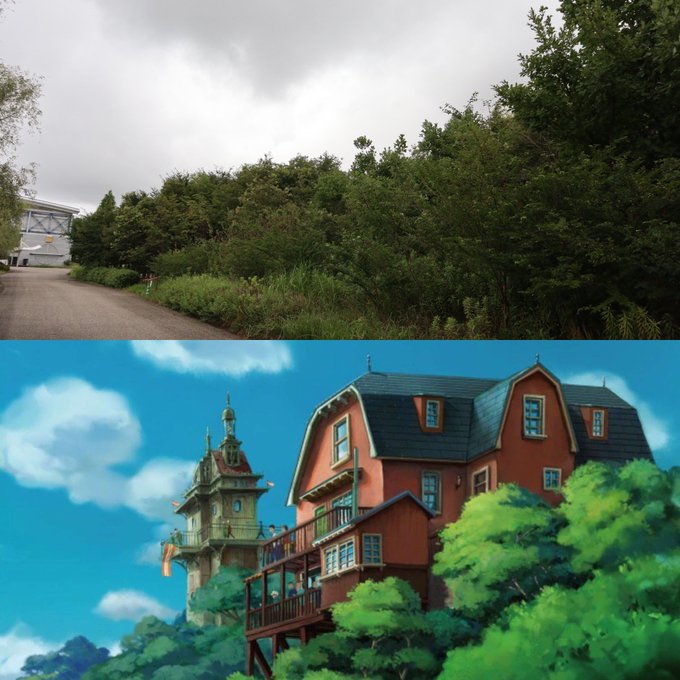 #ジブリパーク の#青春の丘エリア #地球屋 と #エレベーター棟 建設エリアのデザイン画と現地写真 #ジブリパーク案内 #ジブリパーク の#青春の丘エリア #地球屋 と #エレベーター棟 建設エリアのデザイン画と現地写真 #ジブリパーク案内