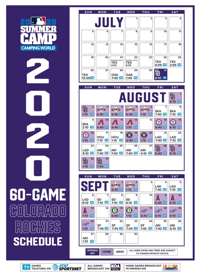 Colorado Rockies 2020 Schedule