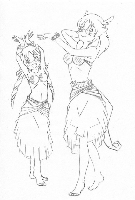 どういう訳かのポリネシアンショー(ラフ)腰のひねりが描けなくてお悩み中です #えとたま どういう訳かのポリネシアンショー(ラフ)腰のひねりが描けなくてお悩み中です #えとたま