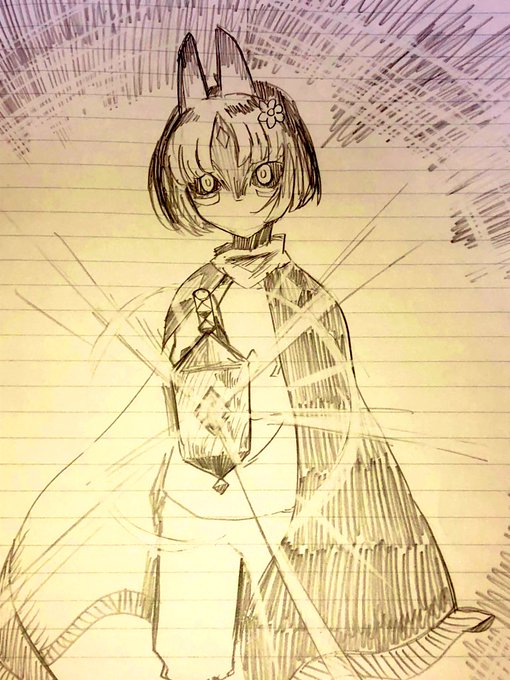 ノートにラクガキしました。妖狐ちゃんです。アナログなのでクオリティは皆無( ˇωˇ )#sky星を紡ぐ子どもたち ノートにラクガキしました。妖狐ちゃんです。アナログなのでクオリティは皆無( ˇωˇ )#sky星を紡ぐ子どもたち