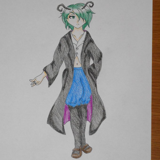 #東方絵描きさんと繋がりたい リグルくん完成しましたっロングコート着せたかったのと「蟲師リグル」の影響で片目隠れてますロ #東方絵描きさんと繋がりたい リグルくん完成しましたっロングコート着せたかったのと「蟲師リグル」の影響で片目隠れてますロ