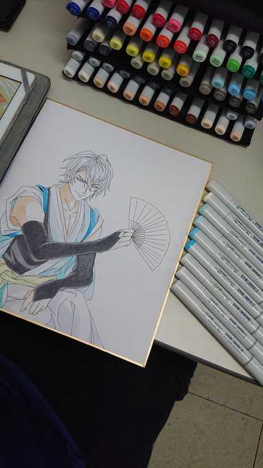 お昼の明智さん。青、黄と、髪☆#イラスト#イラストリクエスト#模写#色塗り#コピック#イケメン戦国#明智光秀#イラスト拡 お昼の明智さん。青、黄と、髪☆#イラスト#イラストリクエスト#模写#色塗り#コピック#イケメン戦国#明智光秀#イラスト拡
