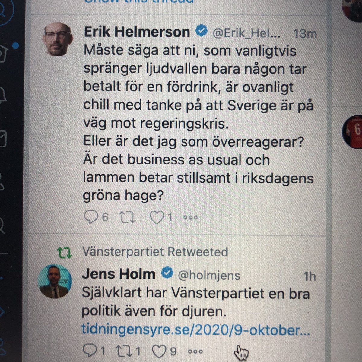 Twitterhändelse som ser ut som en tanke. 