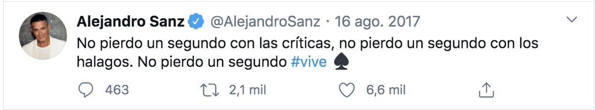 No pierdo un segundo con las críticas, no pierdo un segundo con los halagos. No pierdo un segundo. #TBT #VIVE ♠️ 