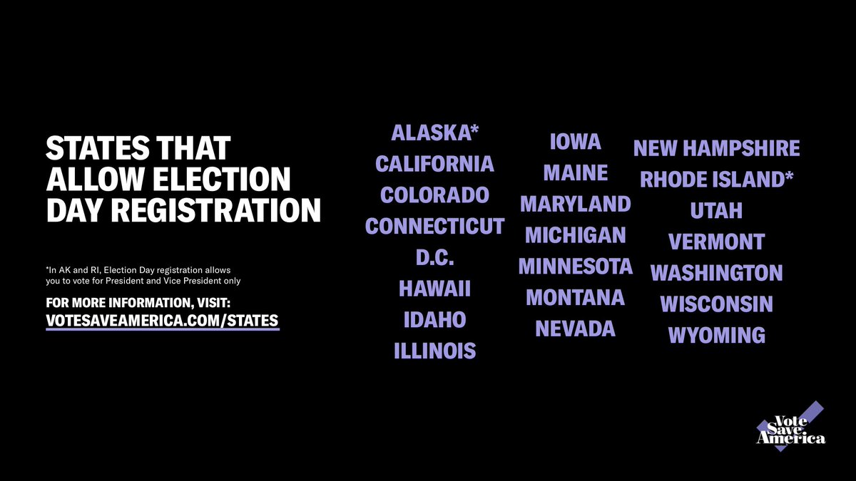 You can register to vote today in these states.
More info:  @votesaveamerica 