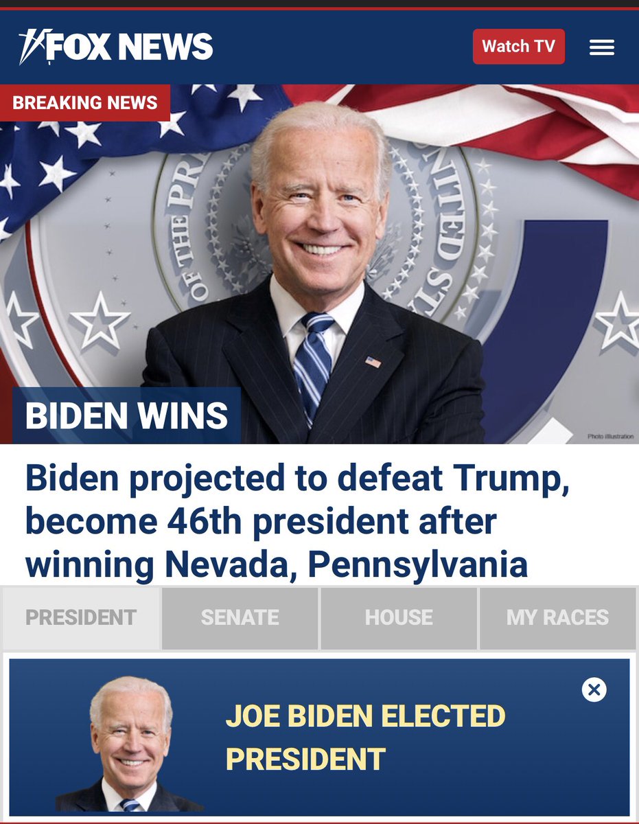 Historiskt! 
Och även Trump-vänliga Fox skriver nu ”elected president” om Joe Biden. 