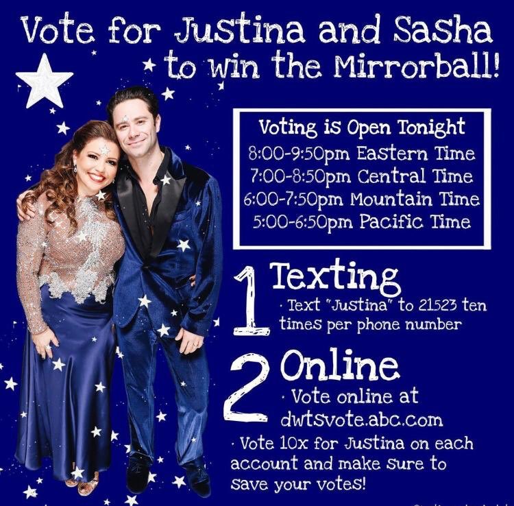 Voting is open now for @JustinaMachado on @DancingABC #DWTSFINAL 