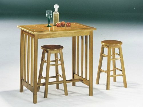 Acme Furniture Mission Oak Terra Cotta 3Pc Breakfast Table Stool Set...