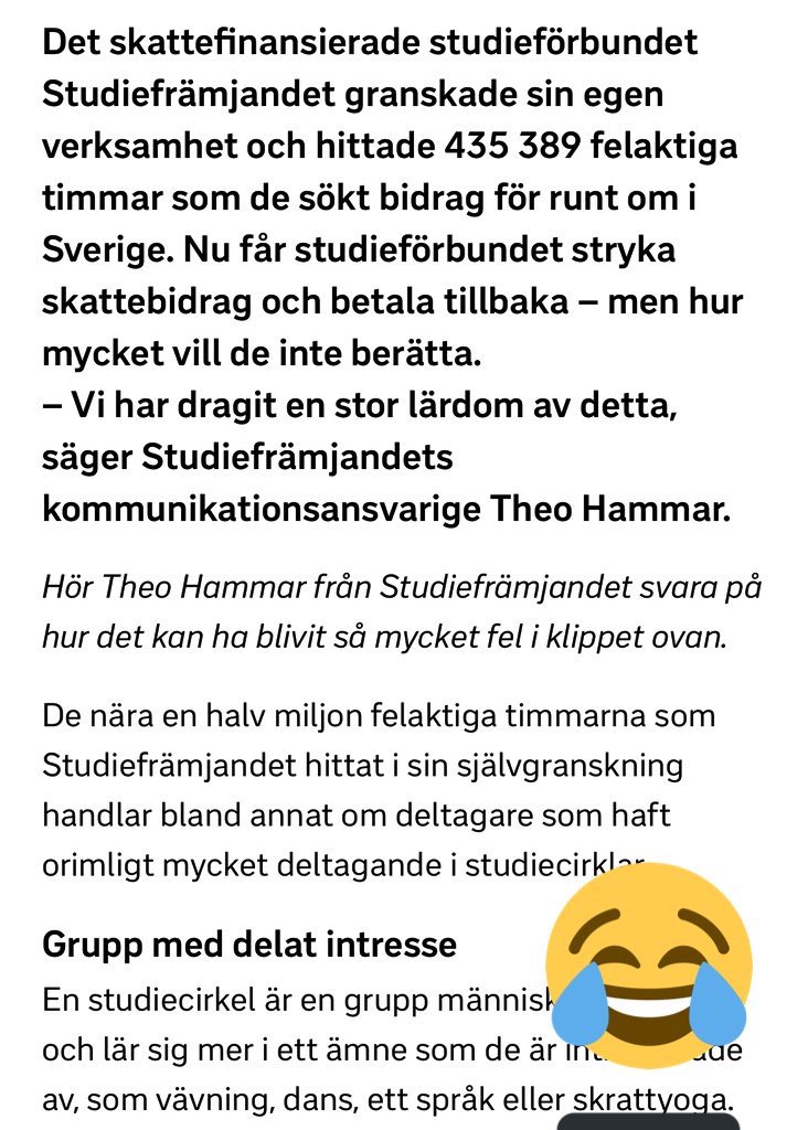 Måtte samtliga 435 389 felaktigt utbetalda studiecirkelstimmar vara skrattyoga! 