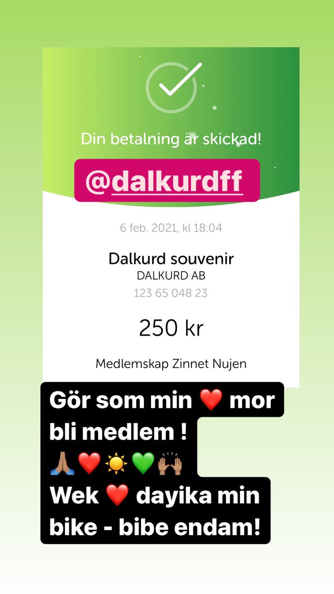 Gör som min ❤️ mor bli medlem i @DalkurdFF 🙏🏽❤️☀️💚🙌🏽 Wek dayika min ❤️ bibe endamê #Dalkurd 