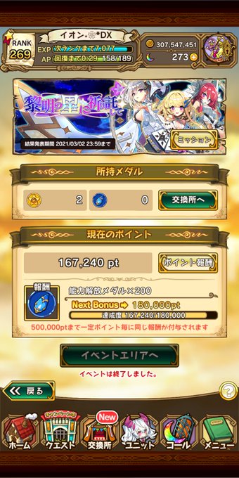 2月イベ、後半体調↓により久しぶりに完走ならず。゚(゚ ˙-˙ ゚ )゚。3月は変わらずマイペースだけど楽しみます୧(* 2月イベ、後半体調↓により久しぶりに完走ならず。゚(゚ ˙-˙ ゚ )゚。3月は変わらずマイペースだけど楽しみます୧(*
