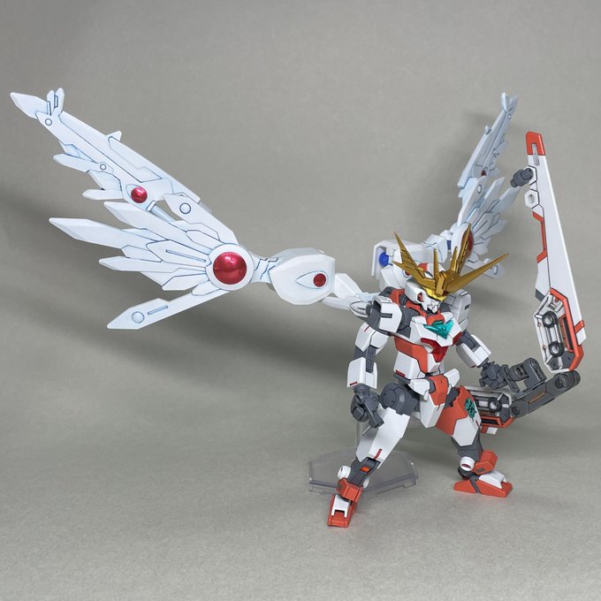 #コアガンダム 2 ヒナタ機(妄想設定)に以前製作したヒナタ専用弓とエクスヴァルキランダーの角と羽を装備させてみました。 #コアガンダム 2 ヒナタ機(妄想設定)に以前製作したヒナタ専用弓とエクスヴァルキランダーの角と羽を装備させてみました。