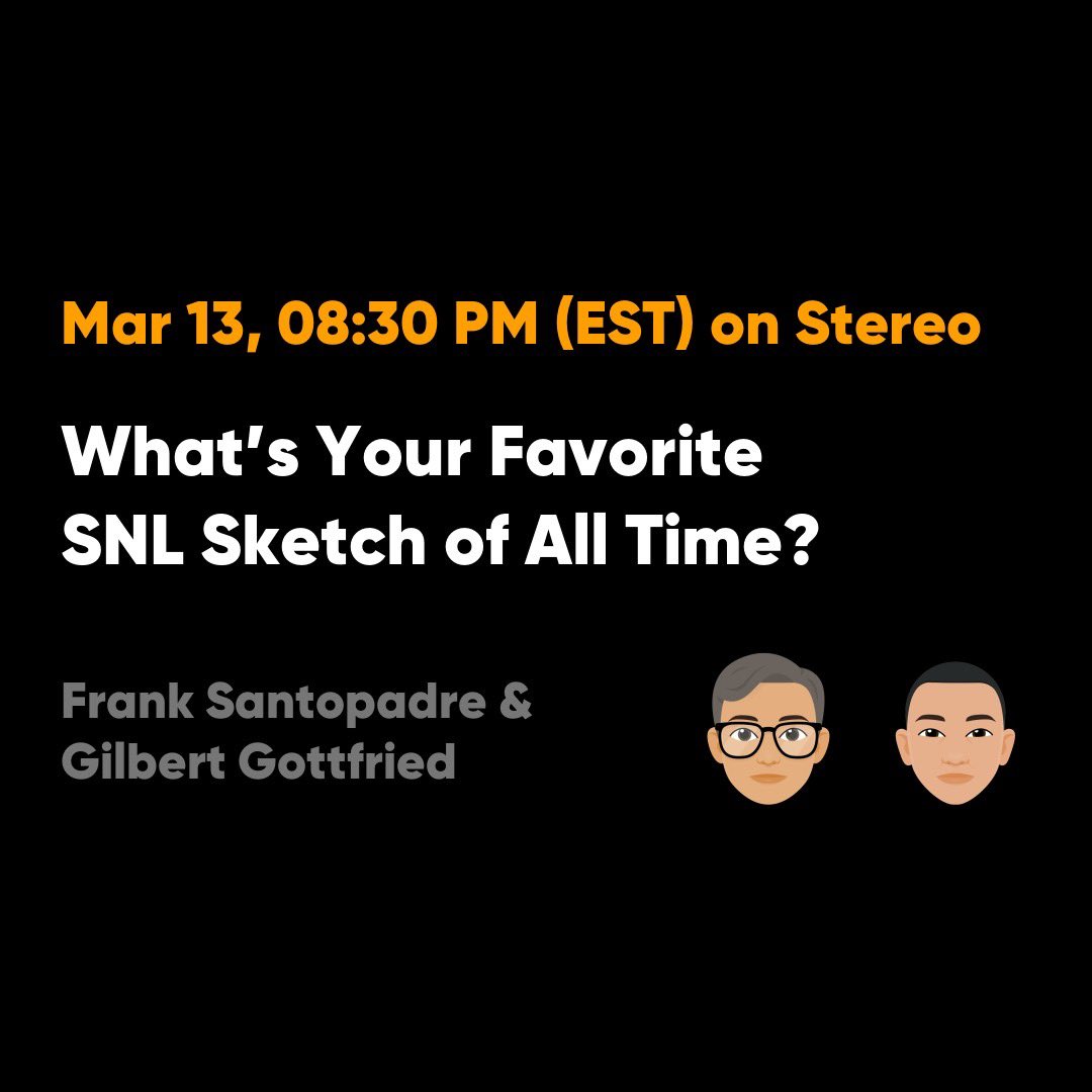 Join us this Saturday night at 8:30pm et!  Download the @stereo app for free and follow us. @Franksantopadre 