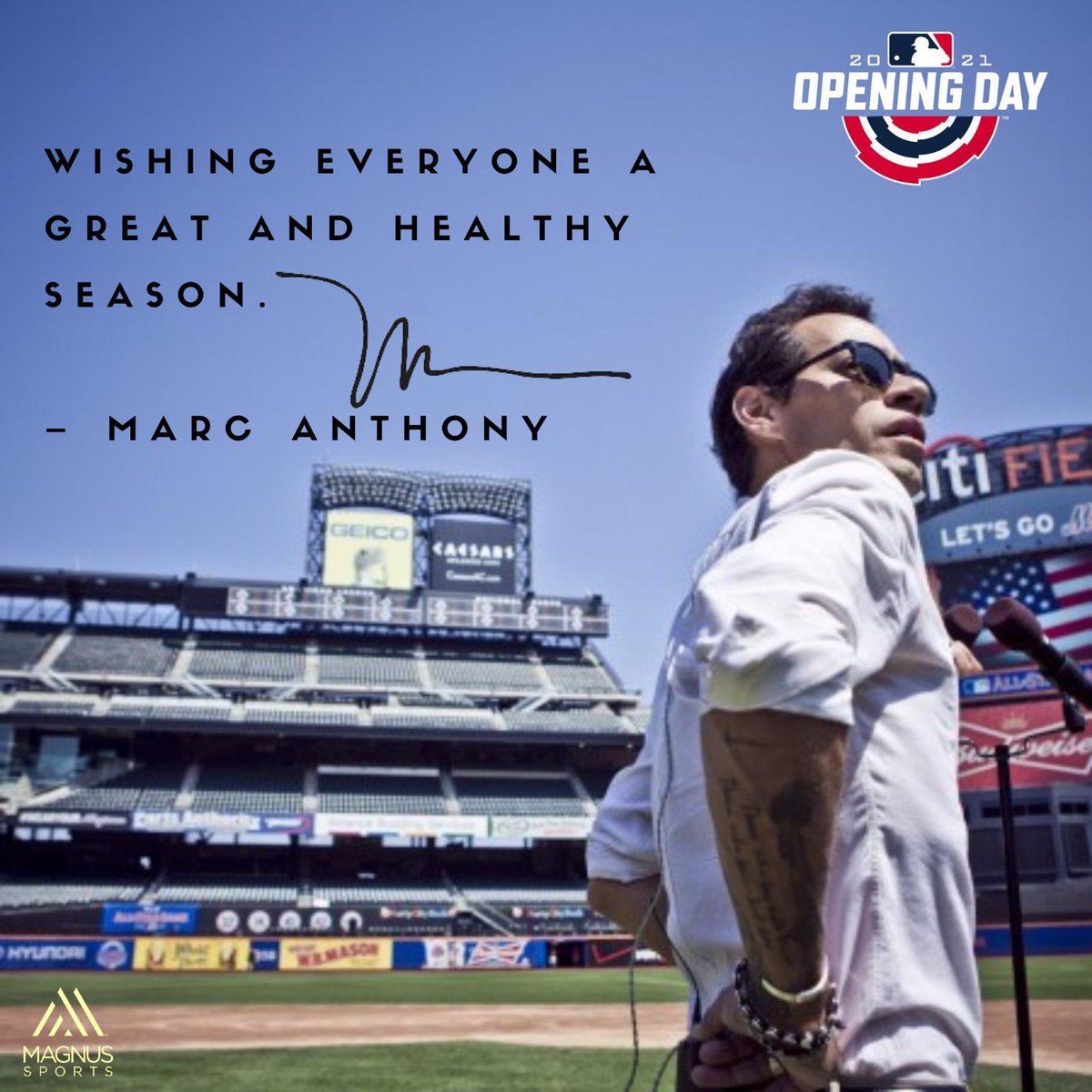 Mi gente, baseball is back, let’s play ball! Esto sigue! #MagnusStrong #OpeningDay ⚾️ 💪 