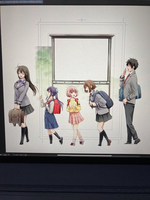 おまけでだんちがいのも。単行本内では削れる部分も描いてます。これは10巻の目次イラストキャラだけ描き終えたもの。背景は途 おまけでだんちがいのも。単行本内では削れる部分も描いてます。これは10巻の目次イラストキャラだけ描き終えたもの。背景は途