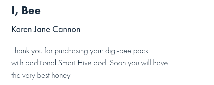 test Twitter Media - "Thank you for purchasing your digi-bee pack
with additional Smart Hive pod. Soon you will have
the very best honey"

@KarenJaneCannon's 'I, Bee' is a winner of the recent Members' Poems competition on 'Survival & Extinction'. Read it here:
https://t.co/rXZPaiThdV https://t.co/xoIUYjJt3T