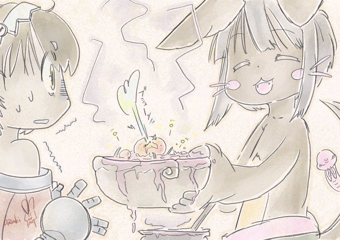 七草粥料理研究家 白羽衣つむぎ著『シドニア料理大全』より「七草粥 おみかん載せ」#メイドインアビス #miabyss # 七草粥料理研究家 白羽衣つむぎ著『シドニア料理大全』より「七草粥 おみかん載せ」#メイドインアビス #miabyss #