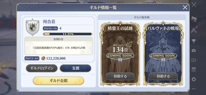 皆さんギルド戦お疲れ様でした!河合荘は26名で134位と前回よりも何とか順位上げる事に成功🎉🎉文字通り全員が一致団結して 皆さんギルド戦お疲れ様でした!河合荘は26名で134位と前回よりも何とか順位上げる事に成功🎉🎉文字通り全員が一致団結して