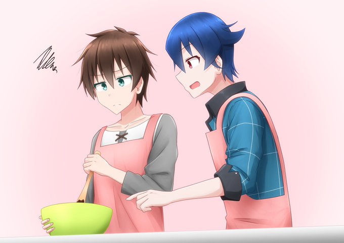 #みなさん去年の今頃はどんな絵描いてましたかホワイトデーのお返しを作ってる童貞ニート主人公ズ💚💙#このすば #カズマ#ア #みなさん去年の今頃はどんな絵描いてましたかホワイトデーのお返しを作ってる童貞ニート主人公ズ💚💙#このすば #カズマ#ア