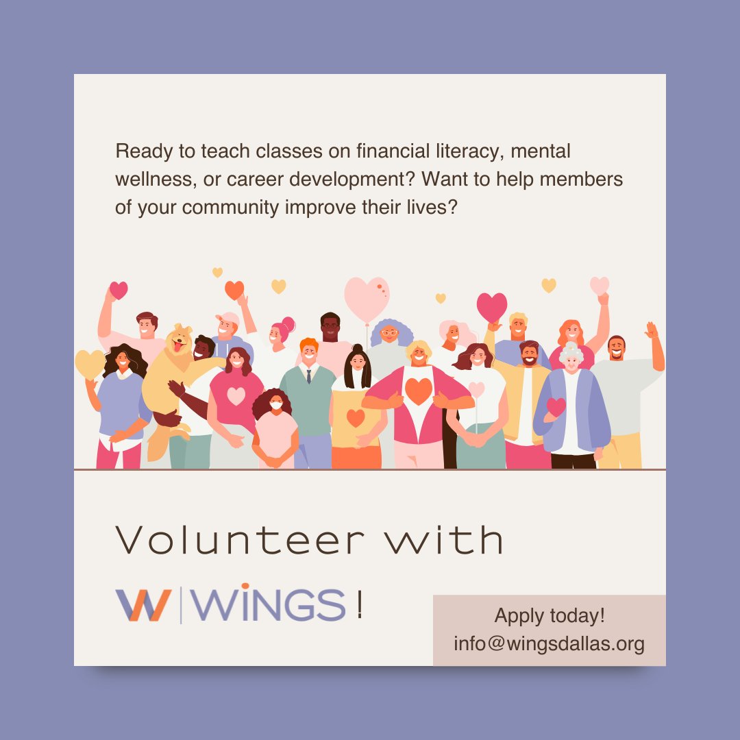 test Twitter Media - WiNGS needs energetic volunteers to teach our classes during May and June! Email info@wingsdallas.org to sign up!🧡✨💜 #volunteer #volunteers #teaching #financialeducation #careerdevelopment #nonprofit https://t.co/dgrT8iK8oA