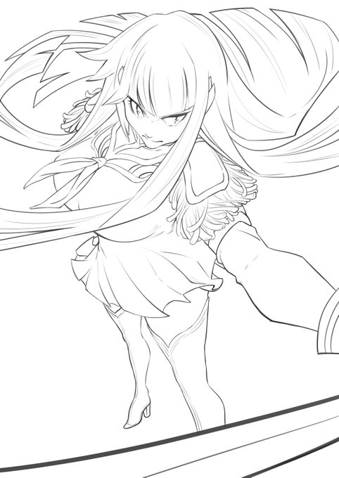キルラキルより、鬼龍院皐月。中々いい感じに線画が描けたね。さて、着色はどうしようか。#線画 #キルラキル #鬼龍院皐月 キルラキルより、鬼龍院皐月。中々いい感じに線画が描けたね。さて、着色はどうしようか。#線画 #キルラキル #鬼龍院皐月