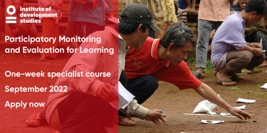 Twitter image for Would you like to develop your skills to design and improve M&E systems supporting participatory and adaptive practice? 

Applications are now open for our upcoming specialist short course. 

#eval #impacteval #evaluation #Eval4Action 

https://t.co/IsCCrJGaRs https://t.co/5zYZvMmb7Q