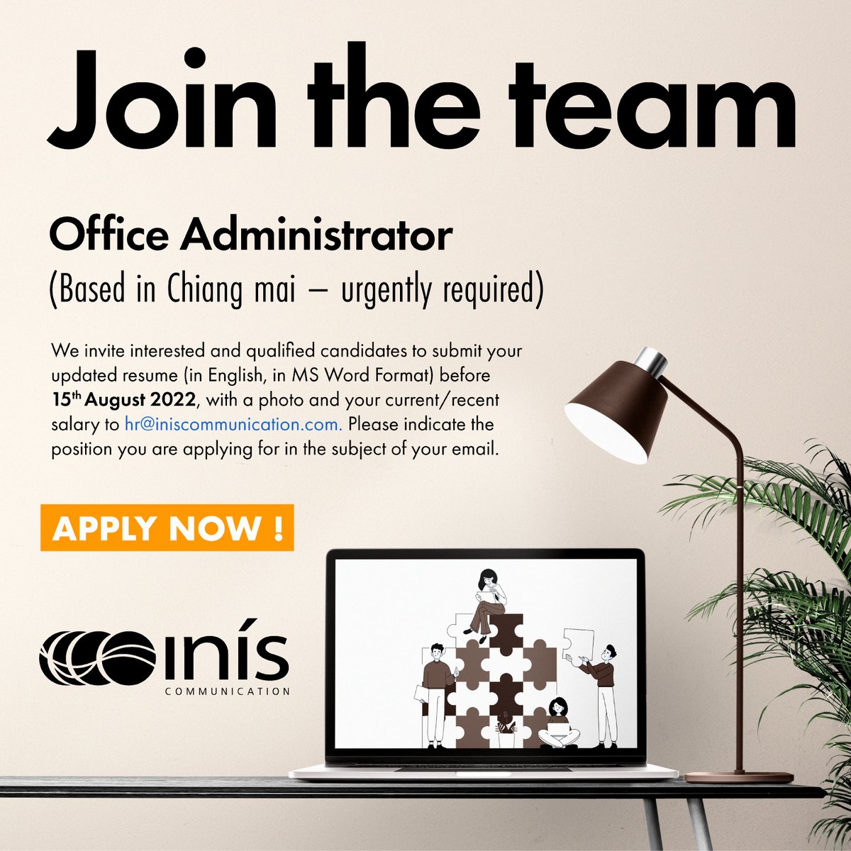test Twitter Media - Inis Communication is looking for an Office Administrator to support our team at its head office in #ChiangMai.  Could this be your new opportunity and challenge? More details here: https://t.co/RP8vewwNJk https://t.co/XUOe14Iynb