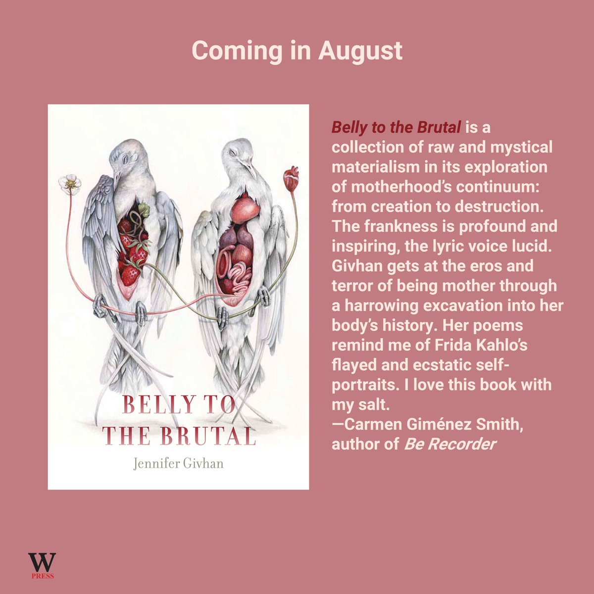 test Twitter Media - BELLY TO THE BRUTAL by Jennifer Givhan…Coming in August! 
Order now using discount code Q301 to receive 30% off. https://t.co/W8JydeLmsP
#JenniferGivhan #Latinx #Latina #brujería #newpoetry #feminist #sisters #bellytothebrutal #brujapoeta @GivhanJenn https://t.co/CEP6Bs9CfE