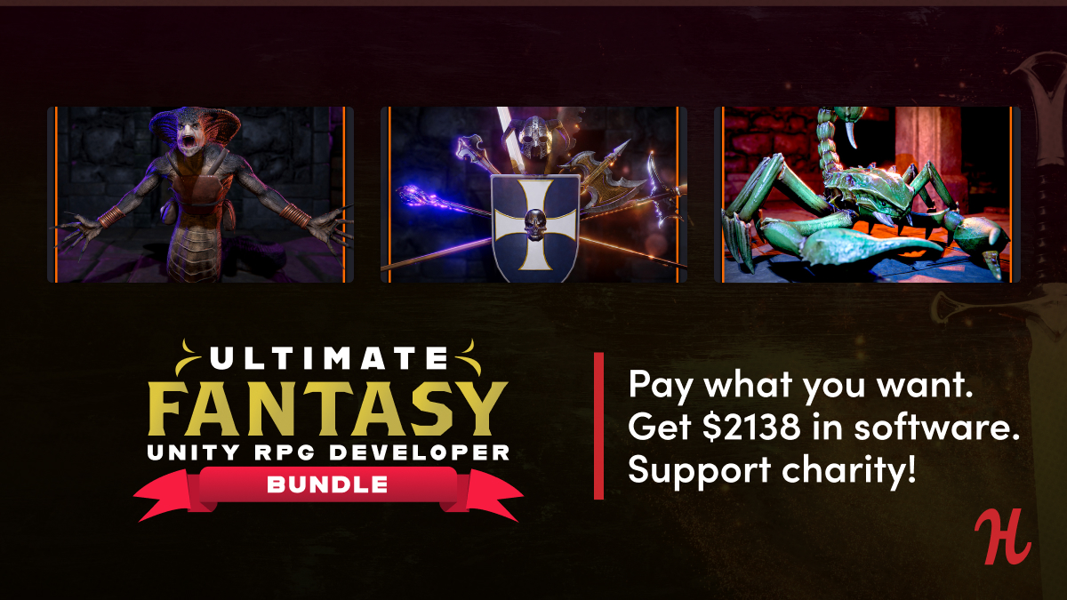 This RPG devs’ kit features a multi-part course on learning Unity plus…
️ Fully rigged fantasy characters
High-quality monsters
️ Versatile dungeon sets
…and more!