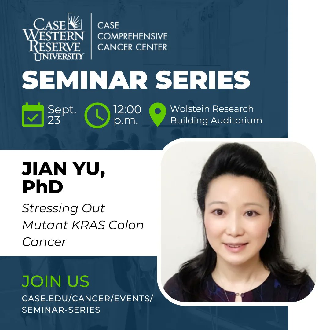 test Twitter Media - Are you looking forward to this Friday's Case CCC Seminar Series Presentation? We are! Join us to hear Jian Yu, PhD, present "Stressing Out Mutant KRAS Colon Cancer" at noon in the Wolstein Research Building Auditorium. #CancerResearch #CaseSOM https://t.co/qgc9j3gCA1