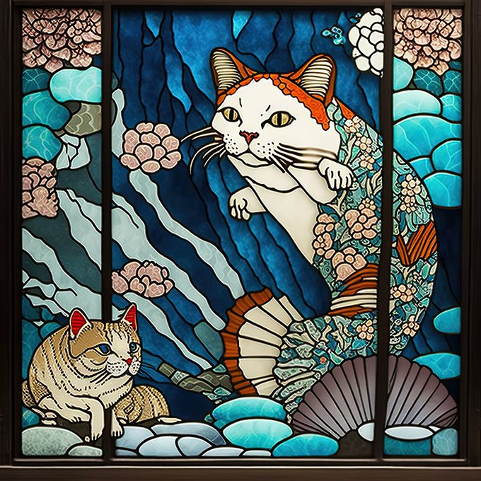 猫ステンドグラス 変猫 人魚 1Cat stained glass strange cat mermaid 1#猫#変猫 猫ステンドグラス 変猫 人魚 1Cat stained glass strange cat mermaid 1#猫#変猫