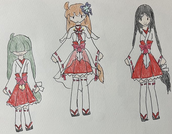 ガメツイコーポレーションのステージ衣装詰め。#herobank #ヒーローバンク 遅いですが正月ライブの巫女服描けて満足 ガメツイコーポレーションのステージ衣装詰め。#herobank #ヒーローバンク 遅いですが正月ライブの巫女服描けて満足