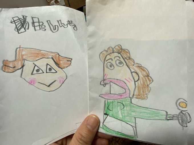 娘が「あたしンち」のお母さんと水島さんを描いていた…。 