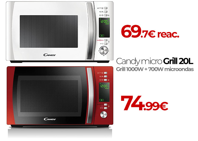 Horno Microondas Candy con Grill 1000W - 20L ►69.7€ reac. (Rojo nuevo...