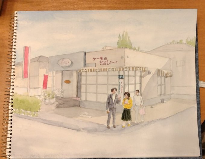 ミレー流山店も描きました。マネージャーと選手兼コーチを連れて馴染みのケーキ屋に来たコーチの図。多分車は図書館に置いてきて ミレー流山店も描きました。マネージャーと選手兼コーチを連れて馴染みのケーキ屋に来たコーチの図。多分車は図書館に置いてきて