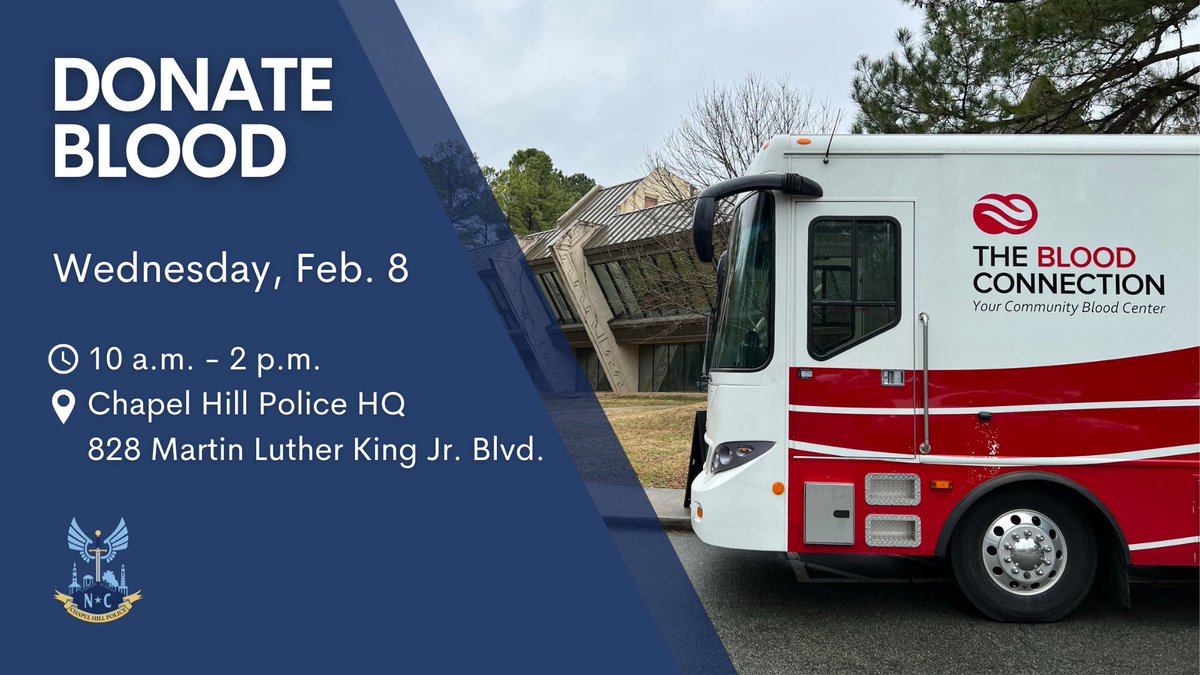 🩸 Consider donating blood today! @BloodConnection will provide a gift card to each donor &amp; donate to Special Olympics NC for each unit of blood donated. The bus will be here at 828 Martin Luther King Jr. Blvd. until 2 p.m. #GuardiansOfTheHil