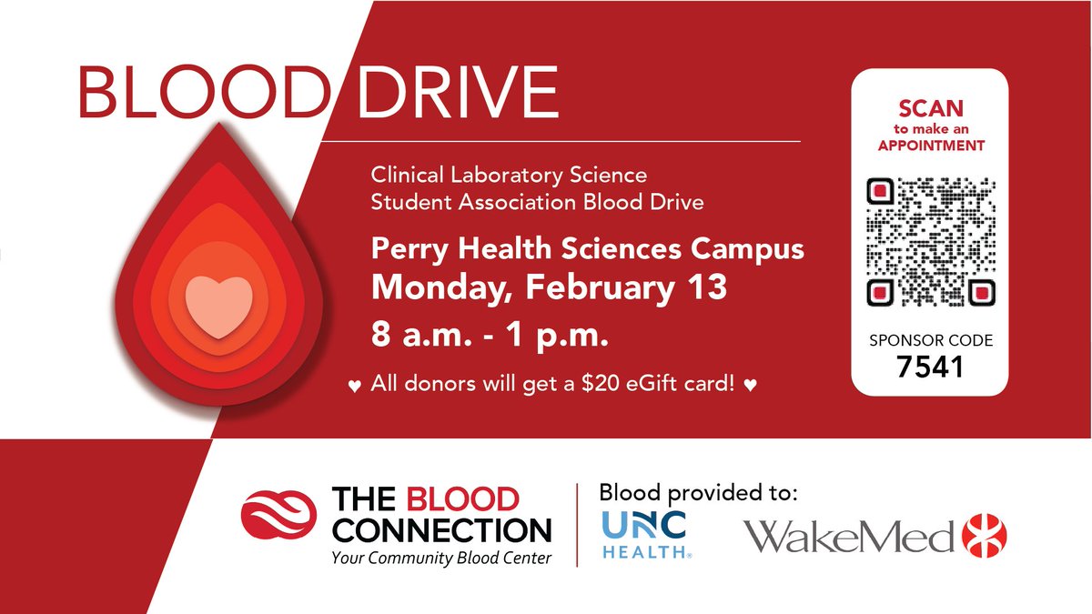 We are happy to partner with @BloodConnection this month providing you the opportunity to give blood tomorrow at the Perry Health Sciences Campus between 8 a.m. and 1 p.m.!❤️ https://t.co/6x54nlZgc5