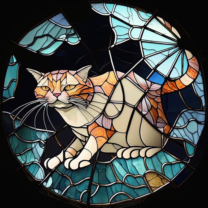 猫ステンドグラス　変猫 蟹　3Cat stained glass　strange cat crab 3#猫#ステンドグラ