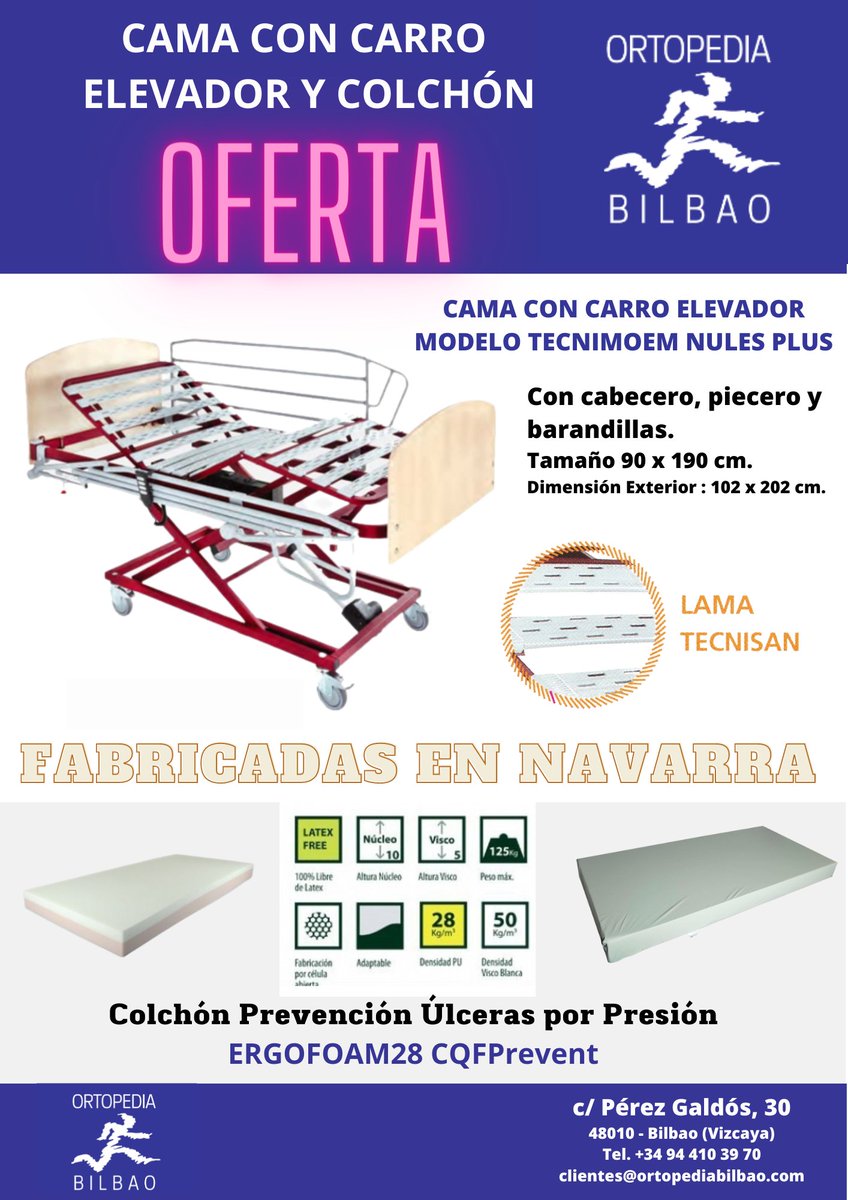 RT @BilbaoOrtopedia: Cama con carro elevador y colchón de prevención de...