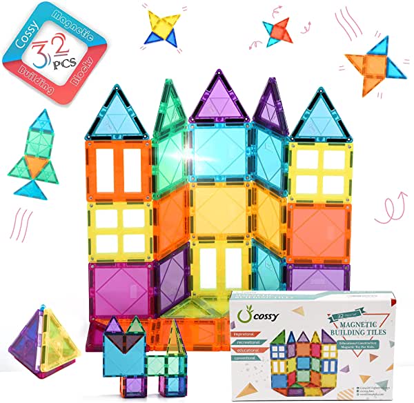 cossy 32Pcs Magnet Tiles Magnetic 3D Building Blocks Set Educational Construction Toys for 3+ Year K...