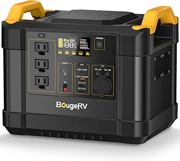 BougeRV Portable Power Station Fort 1000,1120Wh LiFePO4 Battery Backup 1200W AC Outlet,Solar Power G...