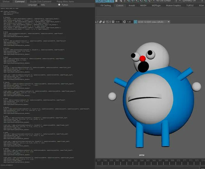 「 mayaでドラえもん作って」と頼んでいくつか修正指示しただけでコレなら優秀なのでは。 チャットAIに「ドラえもん」の 「 mayaでドラえもん作って」と頼んでいくつか修正指示しただけでコレなら優秀なのでは。 チャットAIに「ドラえもん」の