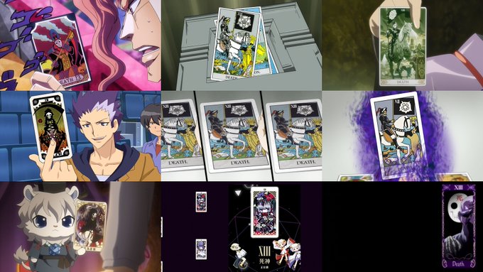 タロットカードの死神が登場するアニメ9選。 ・ジョジョアニメ2期(3部)19話の死神13 ・デュラララ2結30話 ・ノブ タロットカードの死神が登場するアニメ9選。 ・ジョジョアニメ2期(3部)19話の死神13 ・デュラララ2結30話 ・ノブ