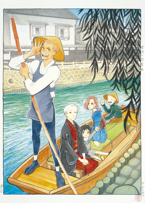 「落語心中」「舟を編む」原画約50点の展示のほか、栃木市をテーマにしたかきおろしイラスト↓も展示されます。この絵のグッズ