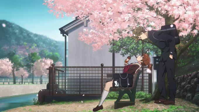 フォロワーさんの写真では、久美子ベンチの🌸も満開が近いようですね。行きた～い❗️でも日曜日☔️みたいですね😭#anime